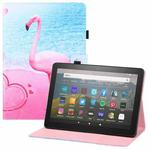 For Amazon Kindle Fire HD8 Colored Drawing Horizontal Flip PU Leather Case with Holder & Card Slots & Wallet & Sleep / Wake-up Function(Flamingo)
