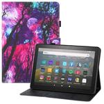 For Amazon Kindle Fire HD8 Colored Drawing Horizontal Flip PU Leather Case with Holder & Card Slots & Wallet & Sleep / Wake-up Function(Branches)