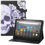 For Amazon Kindle Fire HD8 Colored Drawing Horizontal Flip PU Leather Case with Holder & Card Slots & Wallet & Sleep / Wake-up Function(Flower Skull)