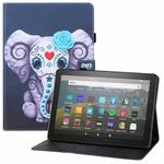 For Amazon Kindle Fire HD8 Colored Drawing Horizontal Flip PU Leather Case with Holder & Card Slots & Wallet & Sleep / Wake-up Function(Mask Elephant)