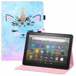 For Amazon Kindle Fire HD8 (2020) Colored Drawing Horizontal Flip PU Leather Case with Holder & Card Slots & Wallet & Sleep / Wake-up Function(Smiley Cat)