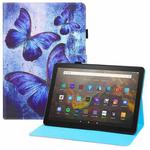 For Amazon Kindle Fire HD10 Colored Drawing Horizontal Flip PU Leather Case with Holder & Card Slots & Wallet & Sleep / Wake-up Function(Blue Butterflies)