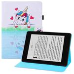 For Amazon Kindle Paperwhite (2019) Colored Drawing Horizontal Flip PU Leather Case with Holder & Card Slots & Wallet & Sleep / Wake-up Function(Loving Unicorn)