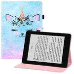 For Amazon Kindle Paperwhite (2019) Colored Drawing Horizontal Flip PU Leather Case with Holder & Card Slots & Wallet & Sleep / Wake-up Function(Smiley Cat)