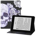 For Amazon Kindle Paperwhite 4 / 3 / 2 / 1 Colored Drawing Horizontal Flip PU Leather Case with Holder & Card Slots & Wallet & Sleep / Wake-up Function(Flower Skull)