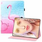 For Samsung Galaxy Tab A7 (2020) T500 Colored Drawing Horizontal Flip PU Leather Case with Holder & Card Slots & Wallet & Sleep / Wake-up Function(Flamingo)