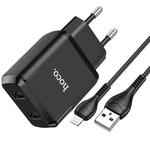 hoco N7 Speedy Dual Ports USB Charger with USB to 8 Pin Data Cable, EU Plug(Black)