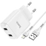 hoco N7 Speedy Dual Ports USB Charger with USB to 8 Pin Data Cable, EU Plug(White)