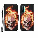 For OPPO Reno3 Painted Pattern Horizontal Flip Leathe Case(Flame Skull)