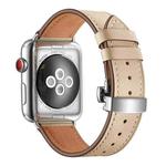 Genuine Leather + Butterfly Silver Buckle Watch Band For Apple Watch Series 7 45mm / 6 & SE & 5 & 4 44mm / 3 & 2 & 1 42mm(Apricot)