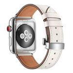 Genuine Leather + Butterfly Silver Buckle Watch Band For Apple Watch Series 7 41mm / 6 & SE & 5 & 4 40mm / 3 & 2 & 1 38mm(White)