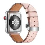 Genuine Leather + Butterfly Silver Buckle Watch Band For Apple Watch Series 7 41mm / 6 & SE & 5 & 4 40mm / 3 & 2 & 1 38mm(Pink)
