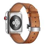 Genuine Leather + Butterfly Silver Buckle Watch Band For Apple Watch Series 7 41mm / 6 & SE & 5 & 4 40mm / 3 & 2 & 1 38mm(Brown)