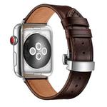 Genuine Leather + Butterfly Silver Buckle Watch Band For Apple Watch Series 7 41mm / 6 & SE & 5 & 4 40mm / 3 & 2 & 1 38mm(Dark Brown)