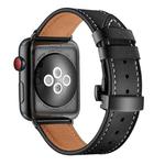 Genuine Leather + Butterfly Black Buckle Watch Band For Apple Watch Series 7 45mm / 6 & SE & 5 & 4 44mm / 3 & 2 & 1 42mm(Black)