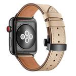 Genuine Leather + Butterfly Black Buckle Watch Band For Apple Watch Series 7 45mm / 6 & SE & 5 & 4 44mm / 3 & 2 & 1 42mm(Apricot)