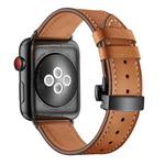 Genuine Leather + Butterfly Black Buckle Watch Band For Apple Watch Series 7 45mm / 6 & SE & 5 & 4 44mm / 3 & 2 & 1 42mm(Brown)