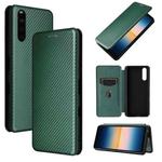 For Sony Xperia 10 III Carbon Fiber Texture Horizontal Flip TPU + PC + PU Leather Case with Card Slot(Green)