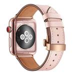 Genuine Leather + Butterfly Rose Gold Buckle Watch Band For Apple Watch Ultra 49mm&Watch Ultra 2 49mm / Series 9&8&7 45mm / SE 3&SE 2&6&SE&5&4 44mm / 3&2&1 42mm(Pink)