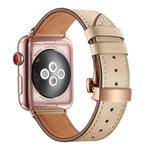 Genuine Leather + Butterfly Rose Gold Buckle Watch Band For Apple Watch Series 7 45mm / 6 & SE & 5 & 4 44mm / 3 & 2 & 1 42mm(Apricot)