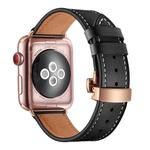 Genuine Leather + Butterfly Rose Gold Buckle Watch Band For Apple Watch Series 7 41mm / 6 & SE & 5 & 4 40mm / 3 & 2 & 1 38mm(Black)