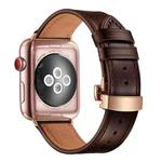 Genuine Leather + Butterfly Rose Gold Buckle Watch Band For Apple Watch Series 7 41mm / 6 & SE & 5 & 4 40mm / 3 & 2 & 1 38mm(Dark Brown)