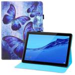 For Huawei MediaPad M5 lite 10.1 Colored Drawing Horizontal Flip PU Leather Case with Holder & Card Slots & Wallet(Blue Butterflies)