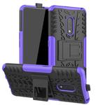 For OPPO Realme X Tire Texture TPU + PC Shockproof Case with Holder(Purple)