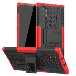For Galaxy Note 10 Plus Tire Texture TPU + PC Shockproof Case with Holder(Red)