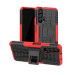 For Huawei Honor 20 Pro Tire Texture TPU + PC Shockproof Case with Holder(Red)