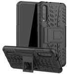 For Xiaomi Mi CC9e Tire Texture TPU + PC Shockproof Case with Holder(Black)