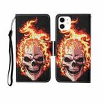 For iPhone 11 Painted Pattern Horizontal Flip Leathe Case(Flame Skull)