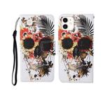 For iPhone 12 mini Painted Pattern Horizontal Flip Leathe Case(Skull)