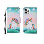 For iPhone 12/12 Pro Painted Pattern Horizontal Flip Leathe Case(Rainbow Unicorn)
