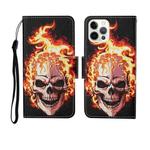 For iPhone 12/12 Pro Painted Pattern Horizontal Flip Leathe Case(Flame Skull)
