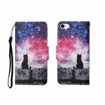 For iPhone SE (2020)/ 7 /8 Painted Pattern Horizontal Flip Leathe Case(Starry Cat)