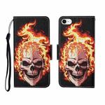 For iPhone SE (2020)/ 7 /8 Painted Pattern Horizontal Flip Leathe Case(Flame Skull)