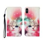 For iPhone X Painted Pattern Horizontal Flip Leathe Case(Cat)