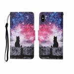 For iPhone X Painted Pattern Horizontal Flip Leathe Case(Starry Cat)