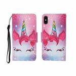 For iPhone X Painted Pattern Horizontal Flip Leathe Case(Unicorn)