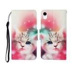 For iPhone XR Painted Pattern Horizontal Flip Leathe Case(Cat)