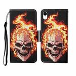 For iPhone XR Painted Pattern Horizontal Flip Leathe Case(Flame Skull)