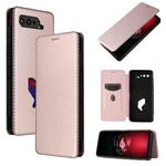 For Asus ROG Phone 5 Carbon Fiber Texture Horizontal Flip TPU + PC + PU Leather Case with Card Slot(Pink)