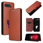 For Asus ROG Phone 5 Carbon Fiber Texture Horizontal Flip TPU + PC + PU Leather Case with Card Slot(Brown)