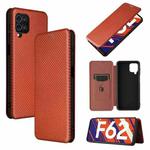 For Samsung Galaxy M62 Carbon Fiber Texture Horizontal Flip TPU + PC + PU Leather Case with Card Slot(Brown)