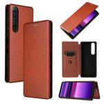 For Sony Xperia 1 III Carbon Fiber Texture Horizontal Flip TPU + PC + PU Leather Case with Card Slot(Brown)