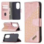 For Huawei P50 Pro Matching Color Crocodile Texture Horizontal Flip PU Leather Case with Wallet & Holder & Card Slots(Rose Gold)