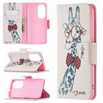 For Huawei P50 Colored Drawing Pattern Horizontal Flip Leather Case with Holder & Card Slots & Wallet(Giraffe)
