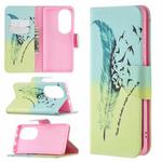 For Huawei P50 Pro Colored Drawing Pattern Horizontal Flip Leather Case with Holder & Card Slots & Wallet(Feather)