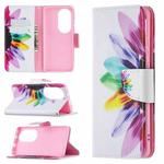 For Huawei P50 Pro Colored Drawing Pattern Horizontal Flip Leather Case with Holder & Card Slots & Wallet(Sun Flower)